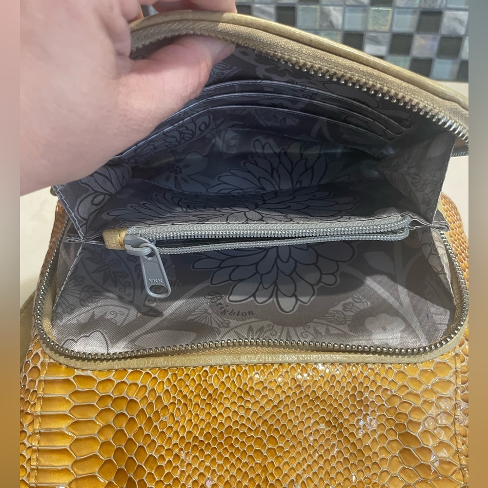 Brighton Sprite Marigold Crossbody in Patent Leather Yellow/Gold Snakeskin EUC - Picture 9 of 16